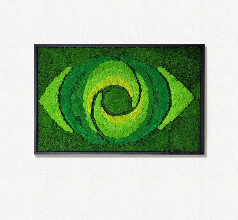 logo made from preserved moss for an eye clinic